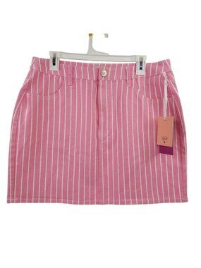 Womens Victor Glemaud Pink & White Pinstripe High-Rise Mini Jean Skirt Size 14